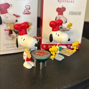 *2 Hallmark Snoopy Ornaments: Grill Master & Baker Snoopy Christmas Holiday Kids